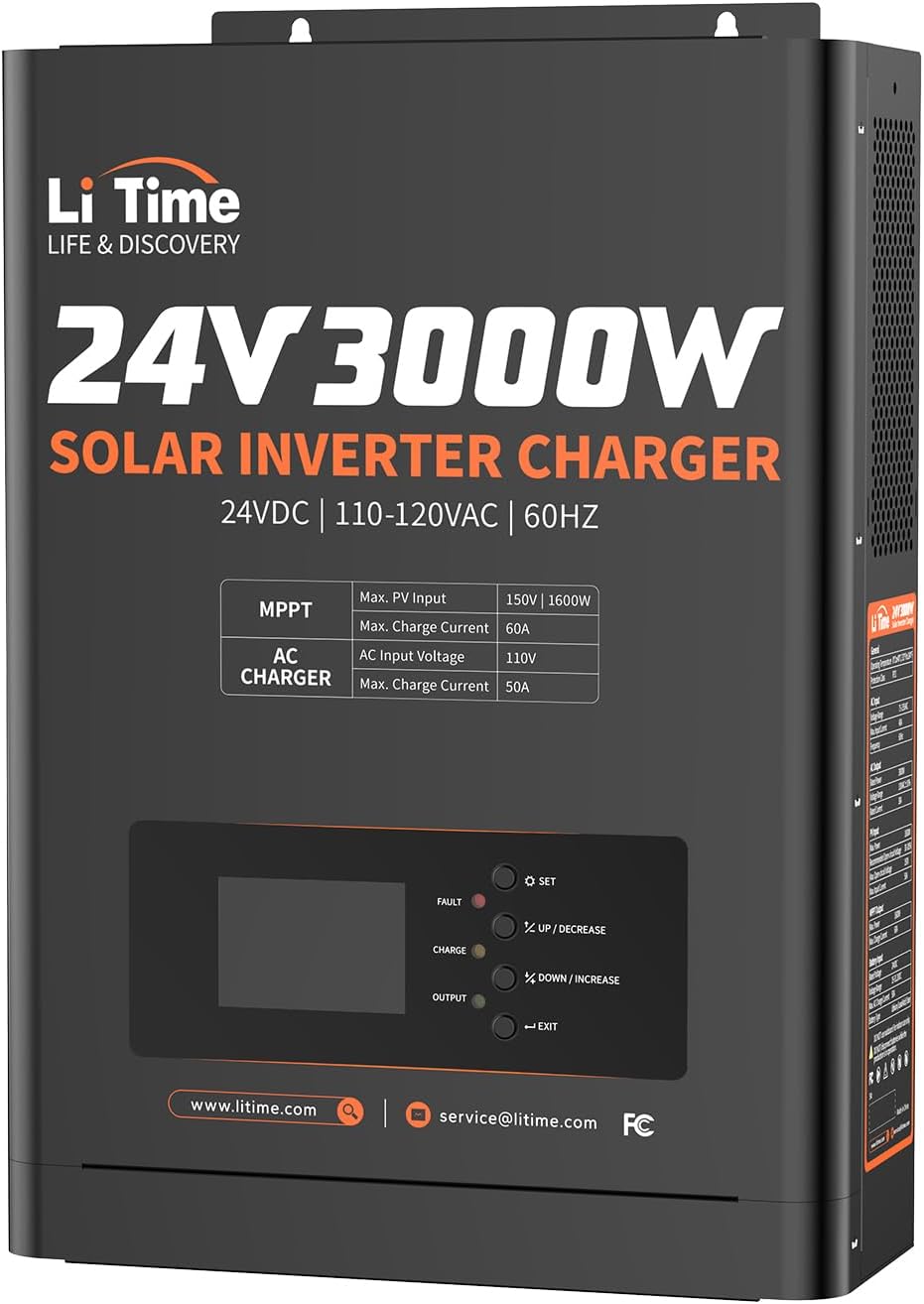 LiTime Solar Inverter Charger, 3000W DC 24V to AC 120V Pure Sine Wave Inverter with 60A MPPT Charge Controller, 50A AC Battery Charger, Uninterrupted Power Supply (UPS), RS485 Communication