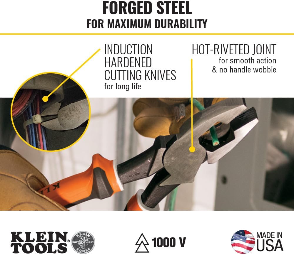 Klein Tools 94130 1000V Insulated Screwdriver Tool Set, Made in USA, with #2 Phillips and 1/4-Inch Cabinet Slim Tips, 2 Insulated Pliers and Wire Stripper