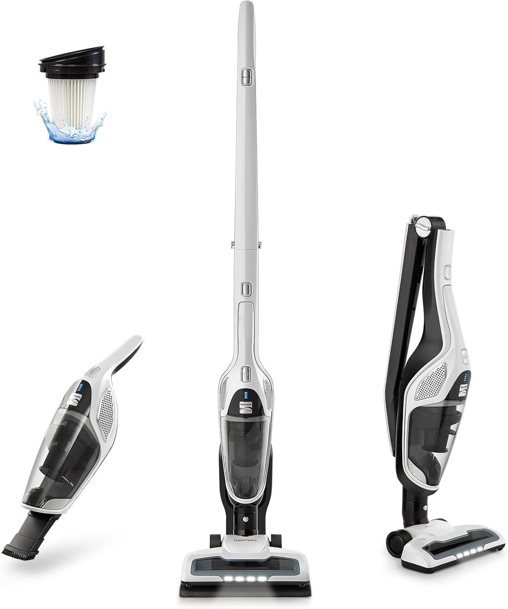 Kenmore 200 Series DS2000 Cordless Stick Vacuum Lightweight Cleaner 2-Speed Power Suction LED Headlight 2-in-1 Handheld for Hardwood Floor, Low Pile Carpet & Pet Hair