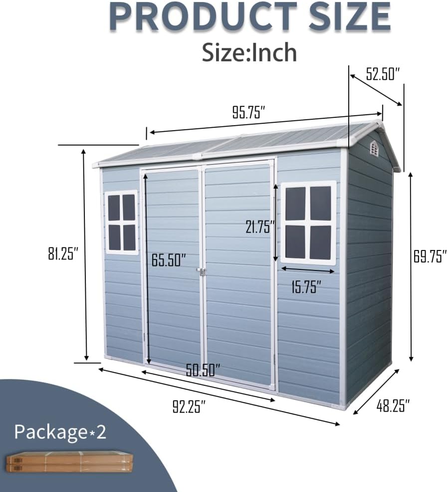 8x4FT Resin Garden Shed - Plastic Lean to Shed with Floor, Lockable Outdoor Storage Sheds for Patio Yard, Outdoor Shed with Floor Included (White)