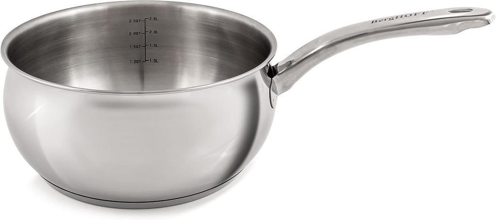BergHOFF Belly Shape 18/10 Stainless Steel 4Pc Cookware Set, Metal Lids, Fast, Evenly Heat, Induction Cooktop Ready