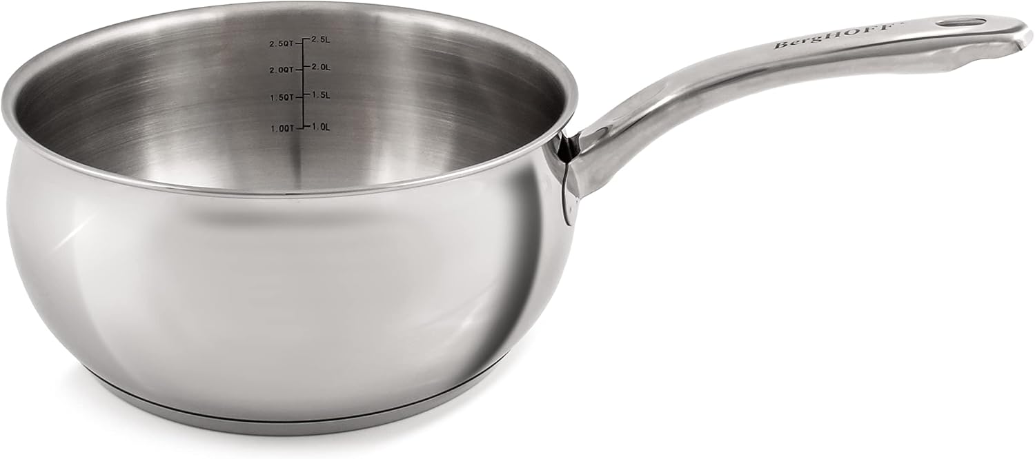 BergHOFF Belly Shape 18/10 Stainless Steel 4Pc Cookware Set, Metal Lids, Fast, Evenly Heat, Induction Cooktop Ready