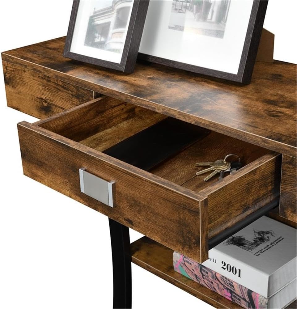 Convenience Concepts Newport Harri Console Table 36' - Modern Sofa Table with Storage Shelves, One Drawer Narrow Entryway Hall Table for Living Room, Barnwood/Black