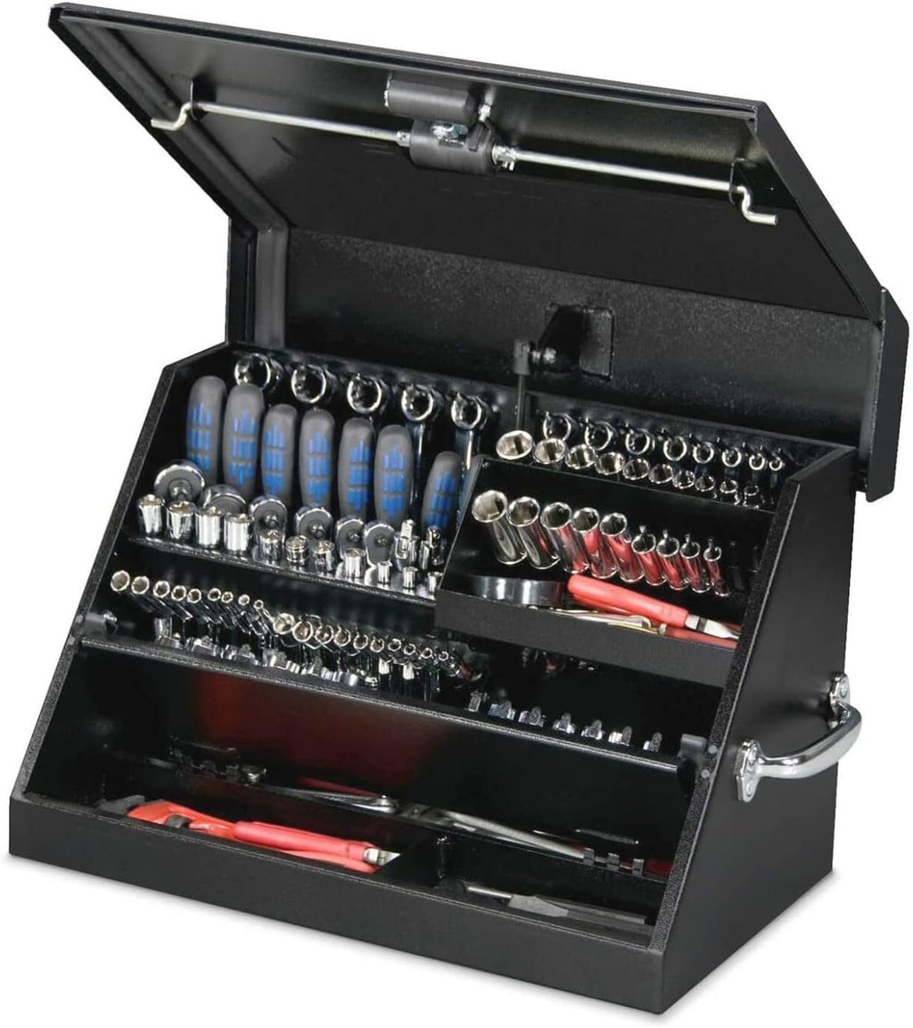 Montezuma – SM200B – 22.5-Inch Portable TRIANGLE Toolbox – Heavy-Duty Steel Construction – Metric and SAE Storage Chest – Weather-Resistant Toolbox – Lock and Latching System