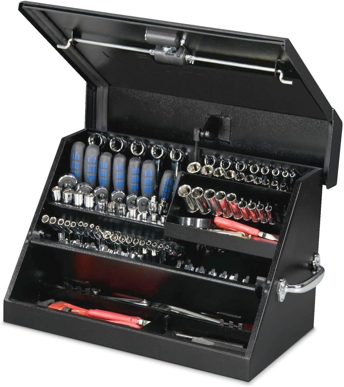 Montezuma – SM200B – 22.5-Inch Portable TRIANGLE Toolbox – Heavy-Duty Steel Construction – Metric and SAE Storage Chest – Weather-Resistant Toolbox – Lock and Latching System