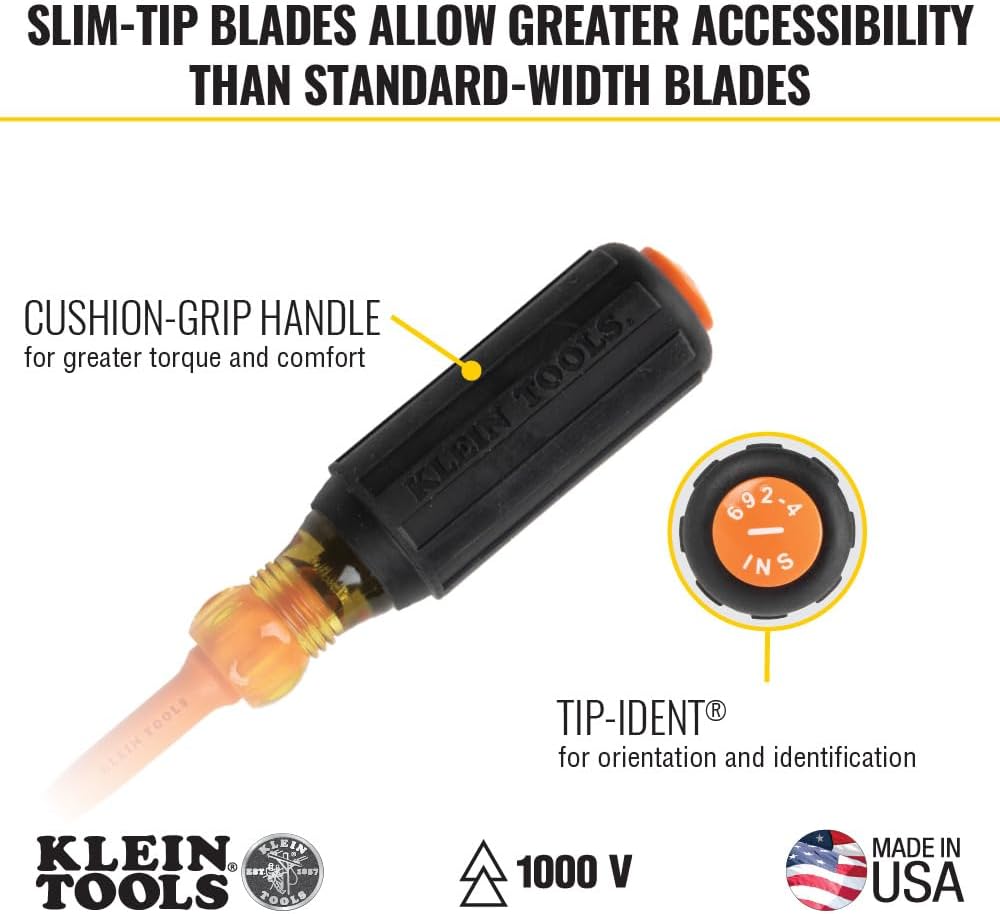 Klein Tools 94130 1000V Insulated Screwdriver Tool Set, Made in USA, with #2 Phillips and 1/4-Inch Cabinet Slim Tips, 2 Insulated Pliers and Wire Stripper