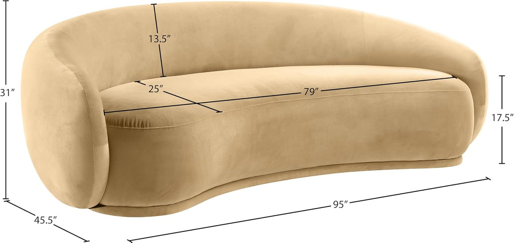 Meridian Furniture 44044Camel-S Emery Collection Modern | Contemporary Sofa with Ultra Luxe Camel 460 GSM Velvet, Solid Eucalyptus Wood Inner Frame, 95' W x 45.5' D x 31' H, Camel