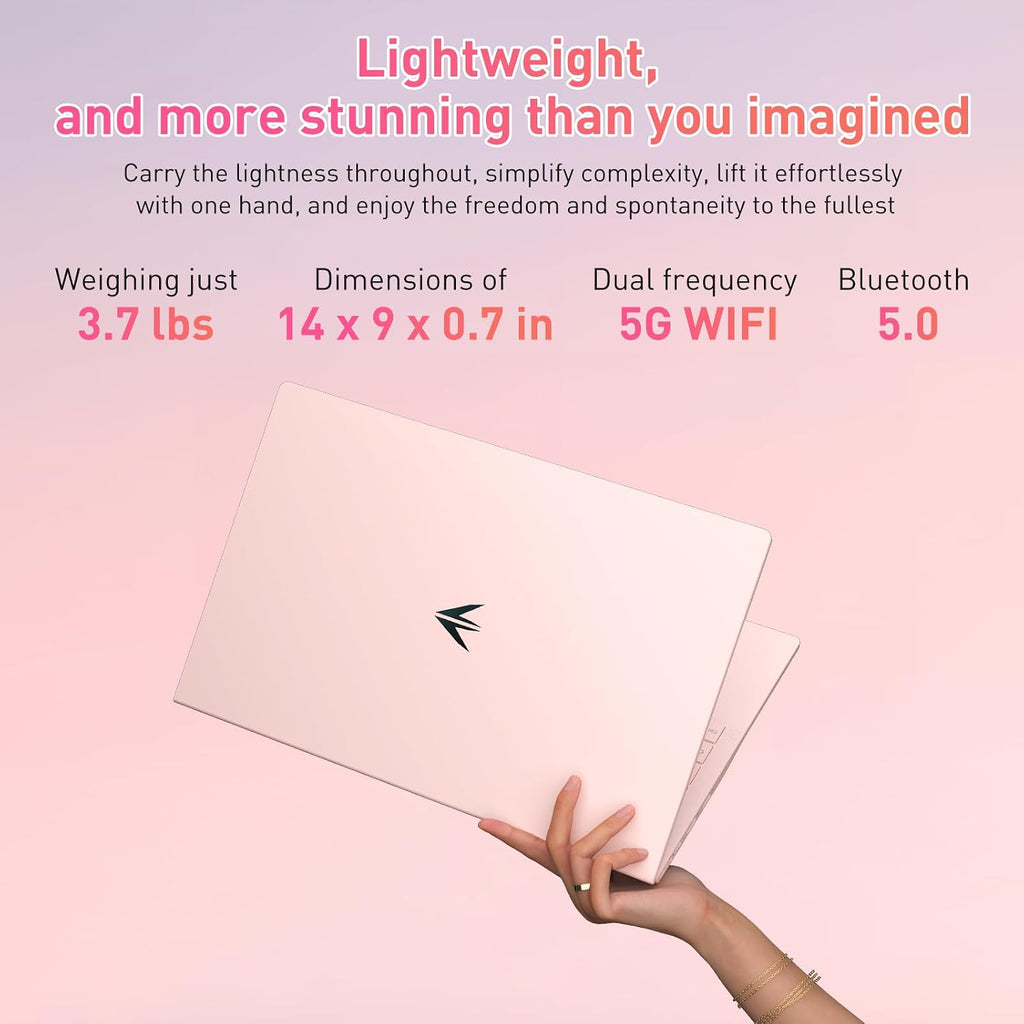 Auusda 15.6' FHD Laptop for Work, Student and Entertainment, 16GB Dual RAM 512GB SSD, Full Function USB Type C/HDMI/Backlit Keyboard/Fingerprint/USB 3.0, Win 11 Pro, Dual Core 4T Processor, Pink