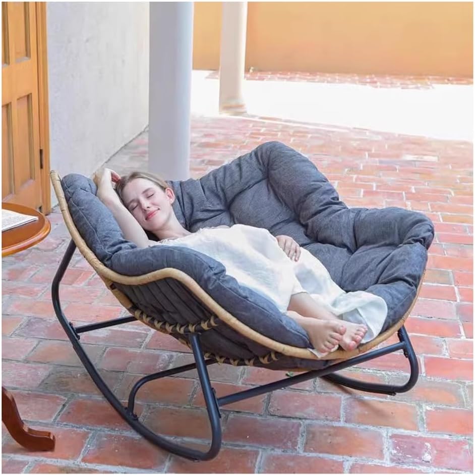 Etlegor Outdoor Patio Rocking Chair, Indoor Reading Chair with Cushion Rattan Wicker Lounge Chair for Living Room Front Porch Garden Balcony Lawn(Dark Grey)