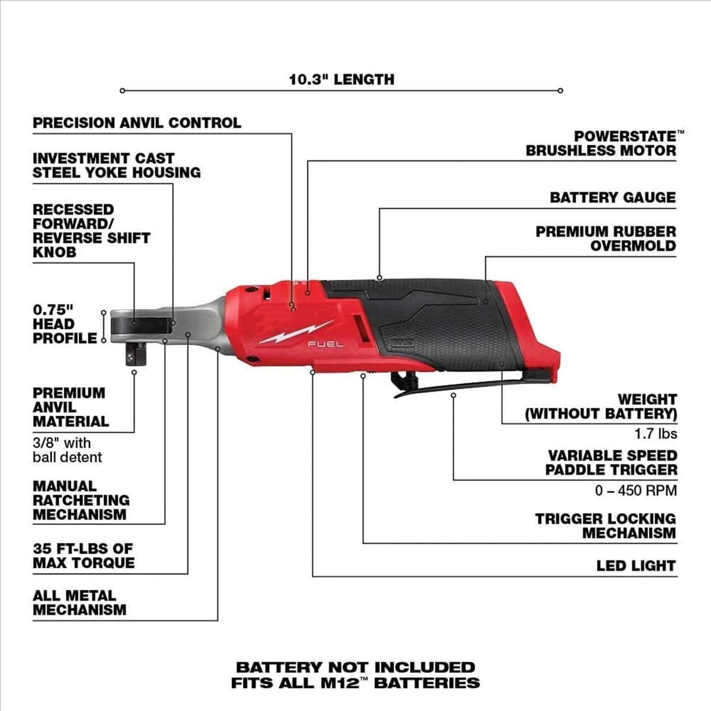 NEW 3453-22HSR Combo Kit for Milwaukee M12 FUEL 12V 3453-20 1/4' HEX Impact Driver 2567-20 3/8' Hi-Speed Ratchet