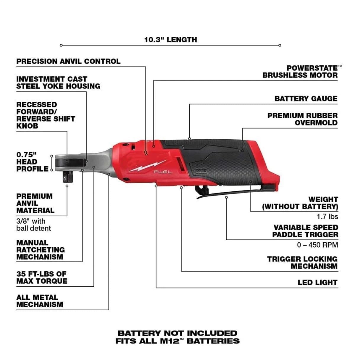 NEW 3453-22HSR Combo Kit for Milwaukee M12 FUEL 12V 3453-20 1/4' HEX Impact Driver 2567-20 3/8' Hi-Speed Ratchet