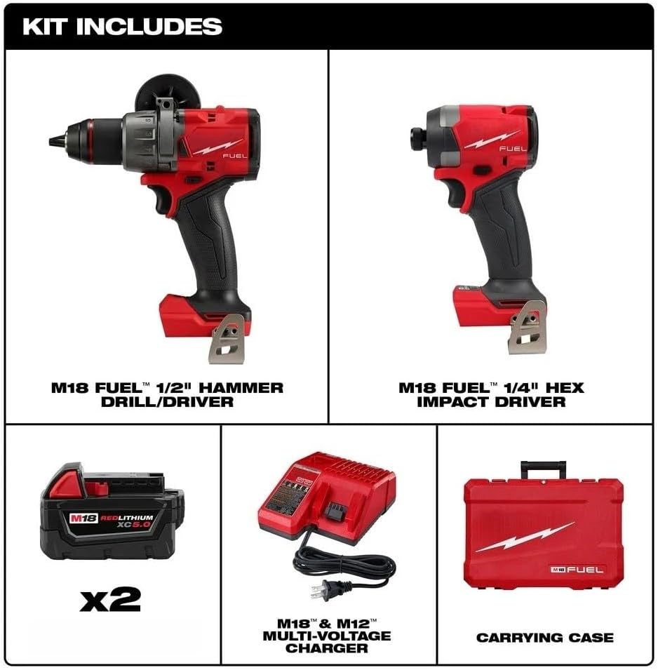 2-Tool Brushless Combo Kit 3697-22 for Milwaukee M18 FUEL 2904-20 Hammer Drill 2953-20 Impact Driver with Carrying case New