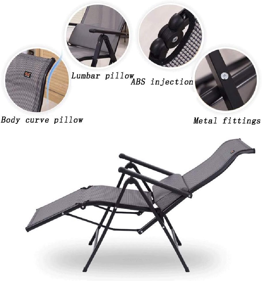 N / A Folding Deck Chair meshGarden Leisure Folding Deck Chair, Adjustable Zero Gravity Waterproof Rocking Chair for Indoor/Outdoor/Lunch/Camping, Gray
