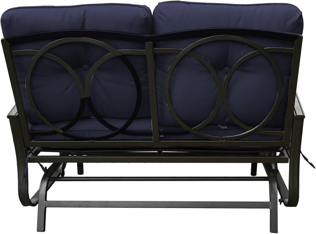 Kozyard Cozy Patio Glider Bench - Outdoor Rocking Loveseat with Sturdy Frame and Cushioned Seats for Patio, Yard - Rocker Swing with Outdoor Seating, Perfect for Porch Outdoo (NavyBlue)