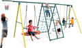 Metal Swing Sets for Kids Backyard, 6-in-1 Heavy Duty Metal Swingset with Climbing Frame, Net, Glider, Hammock Swing, Belt Swing & Basketball Rim, 700LB A-Frame Outdoor Playground for Ages 3-12