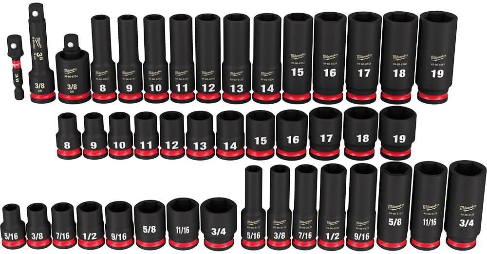 Milwaukee 43PC Shockwave Impact Duty 3/8' Drive SAE & Metric Deep 6 Point Socket Set with Accessories