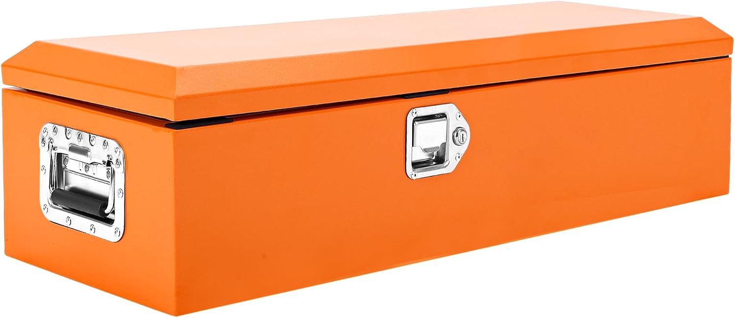 Garvee Black Steel Truck Bed Tool Box, Diamond Plate Tool Box with Side Handle and Lock Keys, Storage Toolbox Chest Box Organizer for Pickup, Truck Bed, RV, Trailer