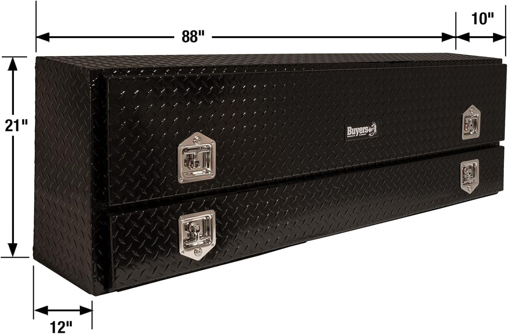Buyers Products 1725650 Black Aluminum Diamond Tread Contractor Truck Box With Lockable T-Handle Latch And One Lower Compartment, 88 x 21 x 13.5 Inch, Truck Tool Box For Storage And Organization