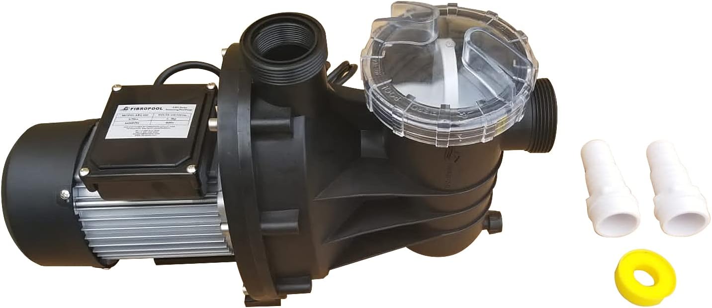 FibroPool 1HP Above Ground Pool Pump – 4500 GPH High Efficiency Motor, Clear Lid Strainer, 120V Pool Pump with Hose Adapters for Easy Installation, Heavy Duty ABG100
