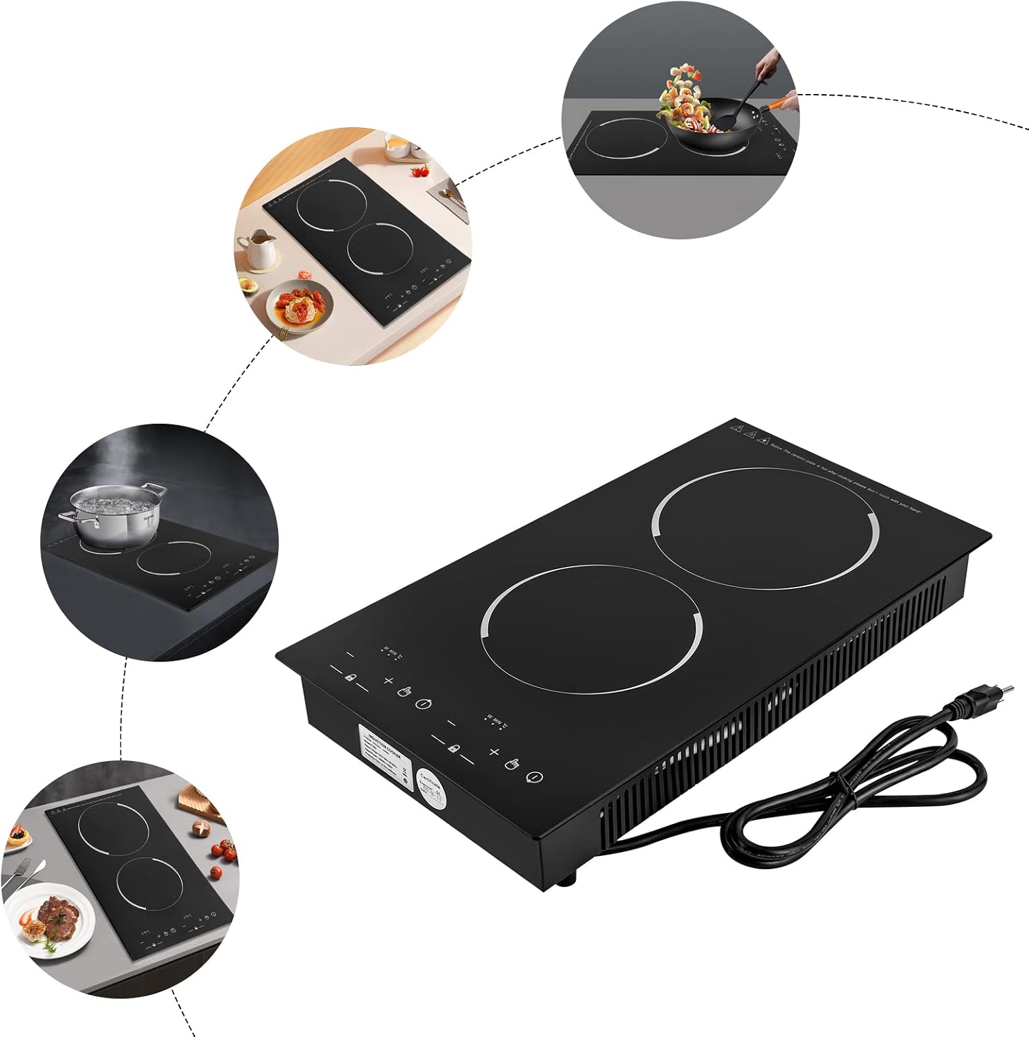 Double Induction Cooktop, 110V 4000W Electric Cooktop with LED Digital Screen and 9 Temperature Adjustment Gears Portable Induction Cooktop Stove for Home Kitchens, Restaurant, Apartments