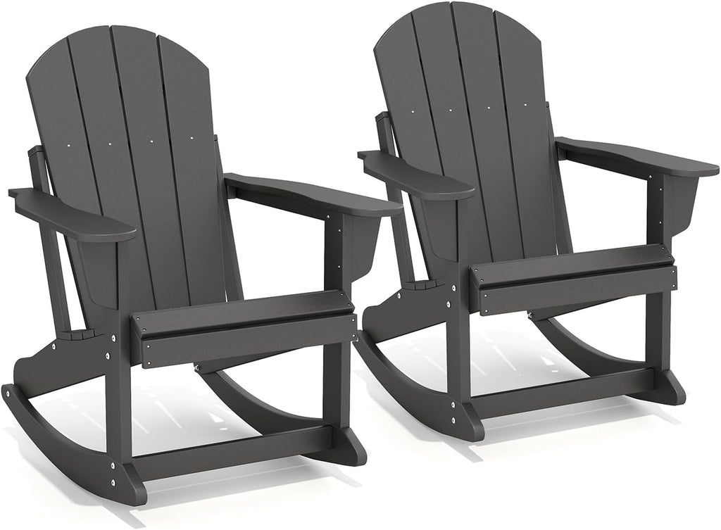 GREENVINES Adirondack Rocking Chairs Set of 2 | HDPE Plastic | Porch Rocker | Chair for Patio Outdoor Deck | All Weather | Black