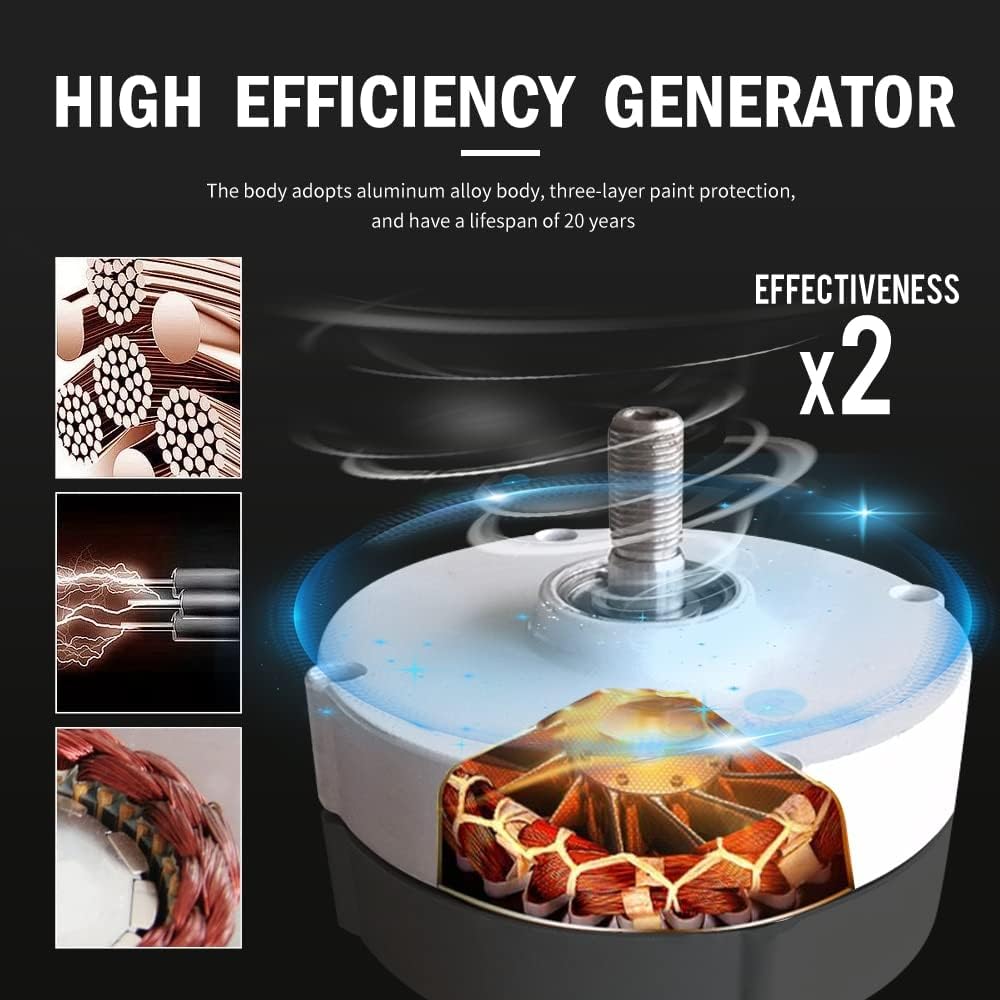 Wind Turbine Generator, 3000W Wind Tubine Generator Vertical Turbine Alternative Free Energy Windmill 24V 48V MPPT Controller Wind System for Boats, Gazebos, Chalets, or Mobile Homes(With MPPT control