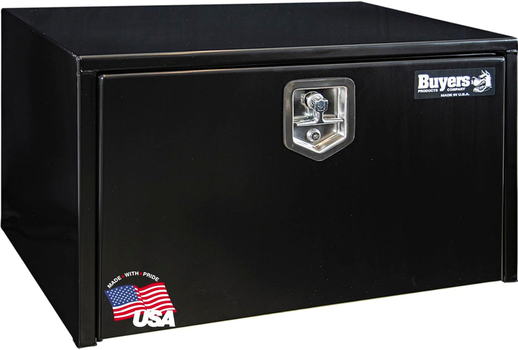 Buyers Products 1702303 Black Steel Underbody Truck Tool Box – 18 x 18 x 30 Inch - Truck Bed & Underbelly RV Storage Box, Locking T-Latch, Weather-Resistant, Heavy-Duty Flatbed Job Box, Made in USA