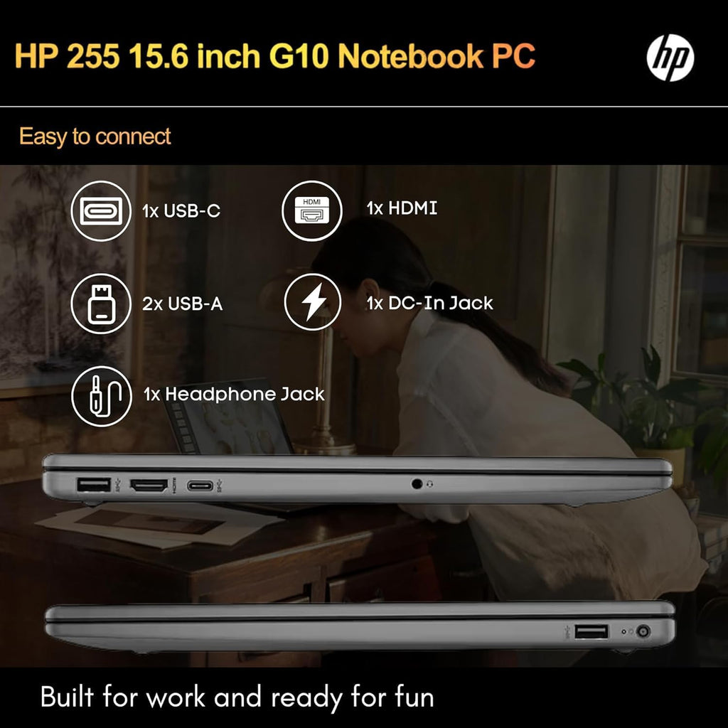 HP 255 G10 Laptop for Home or Work, 64GB RAM, 1TB SSD, 15.6' Full HD, Ryzen 3 7330U (Beat Intel i5-1135G7), HDMI, USB-C, Windows 11 Pro, Business and Fun Ready