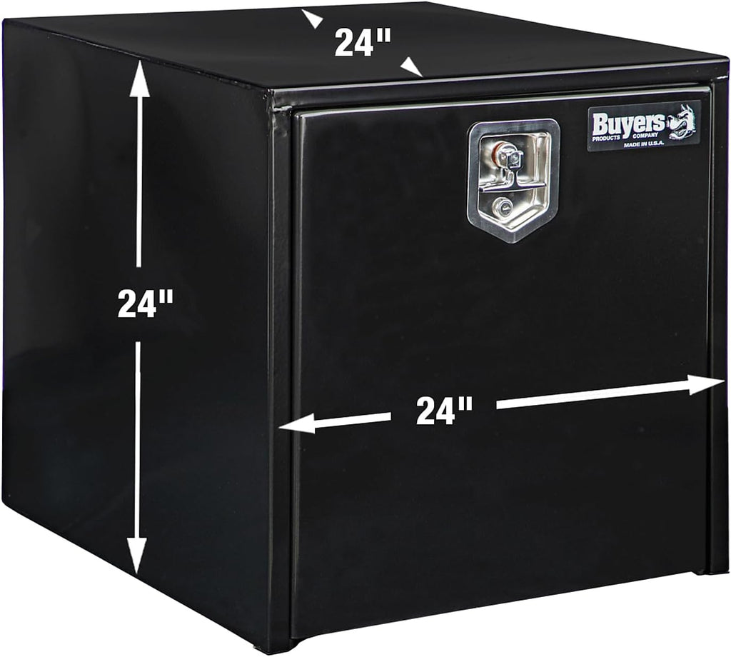 Buyers Products 1704300 Black Steel Underbody Truck Tool Box – 24 x 24 x 24 Inch - Truck Bed & Underbelly RV Storage Box, Locking T-Latch, Weather-Resistant, Heavy-Duty Flatbed Job Box, Made in USA