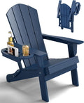 FOOWIN Folding Adirondack Chair, HDPE Adirondack Chairs with Cup Holder, Weather Resistant Plastic Fire Pit Chairs for Outdoor, Patio, Lawn, Garden, Backyard, Deck, Dark Blue