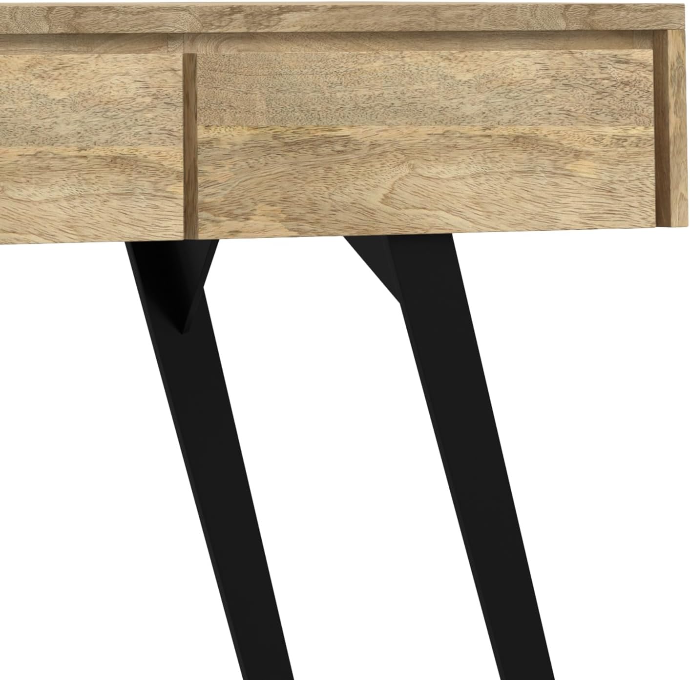 SIMPLIHOME Lowry Console Table - 60 Inch Wide Solid Mango Wood and Metal Sofa Table in Natural, Modern Industrial Storage Table for Entryway or Living Room with 3 Drawers and Angled Metal Legs