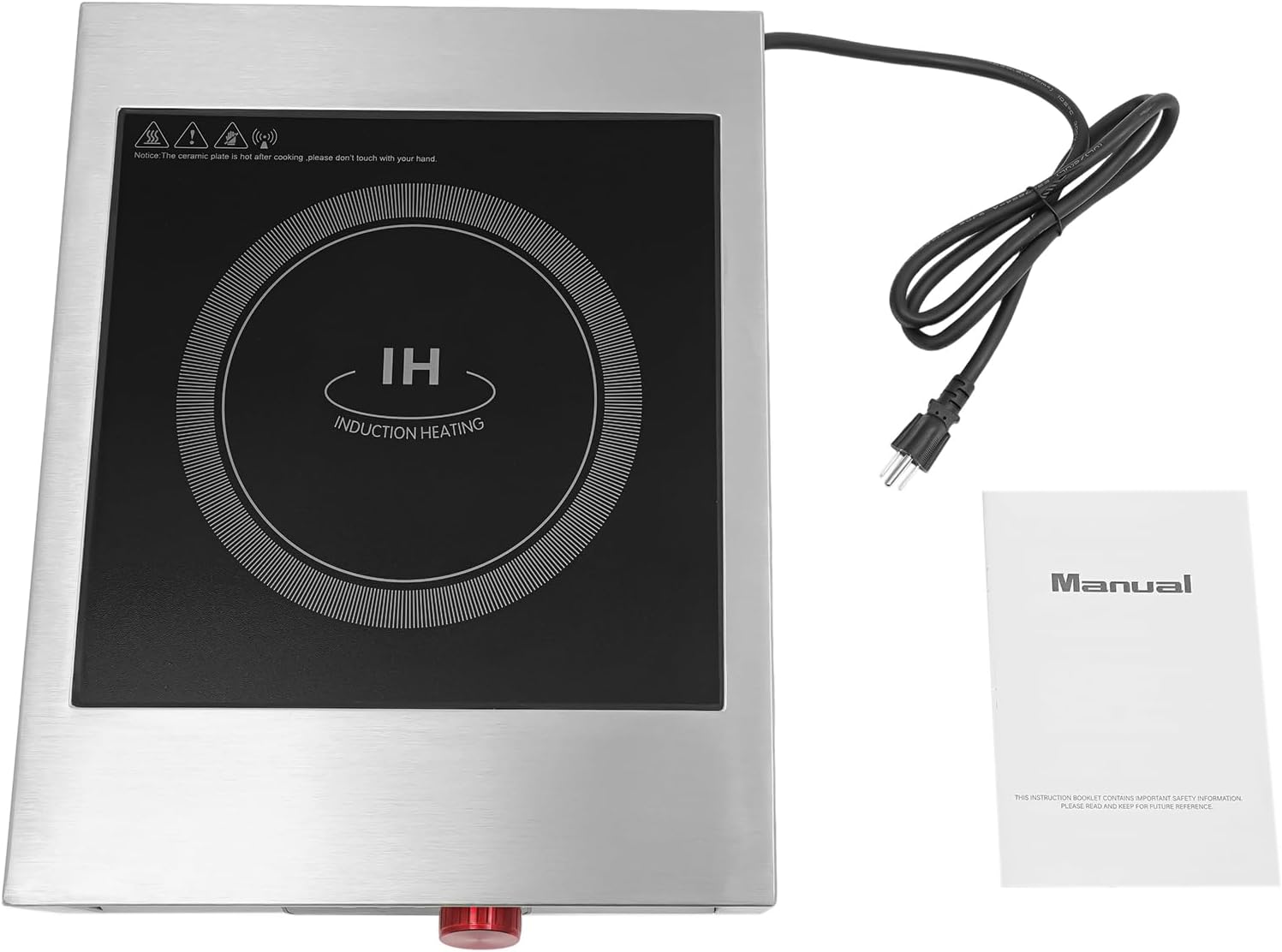 Commercial Grade Induction Cooktop Portable Induction Cooktop 8-inch Large Heating Coil Stainless Steel Countertop Burners Touch Screen and LCD Display Silver/Black