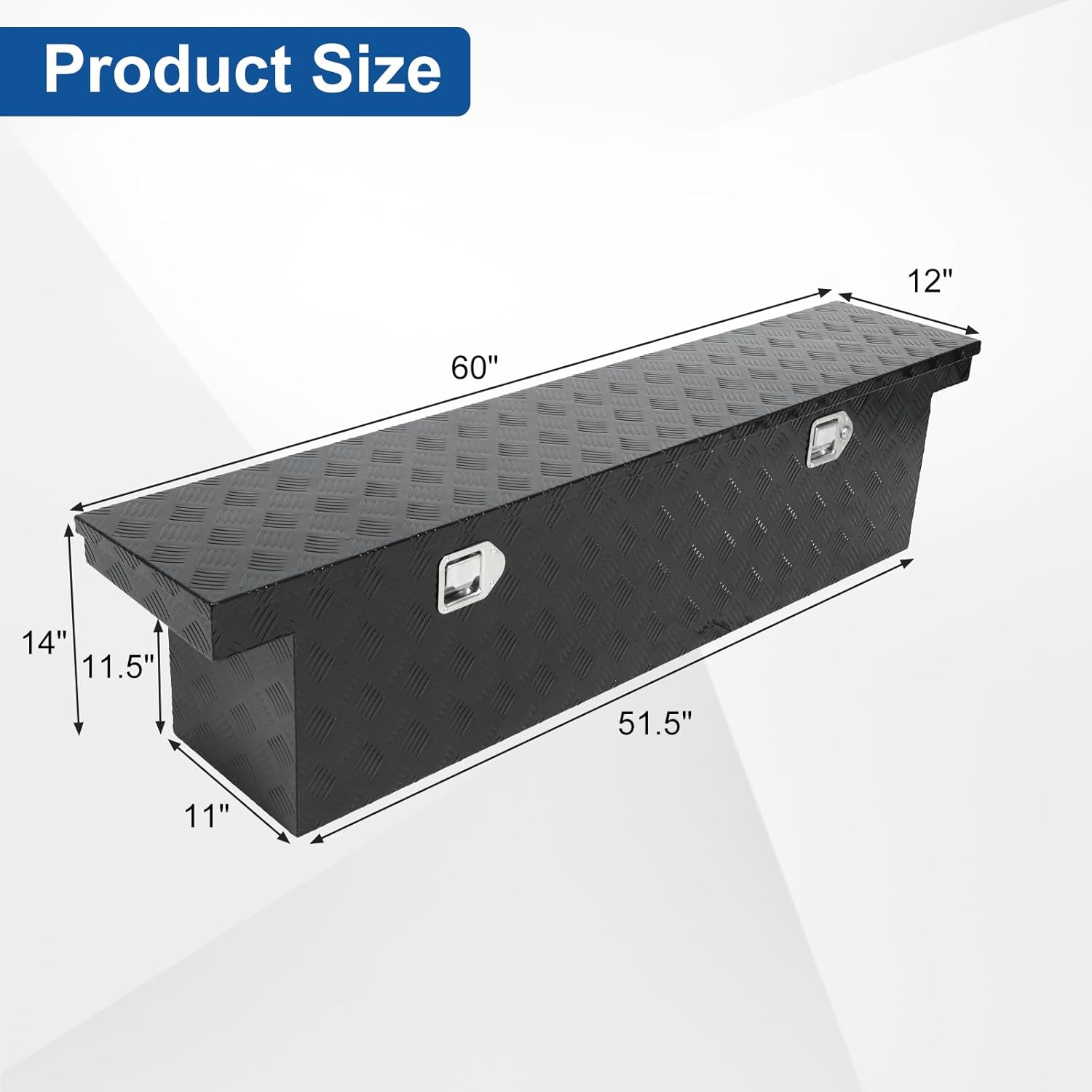 confote 60 Inch Heavy Duty Aluminum Stripes Plated Tool Box Pick Up Truck Bed RV Toolbox Waterproof Storage Organizer with Lock and Key,60'x 12'x 14'-Black