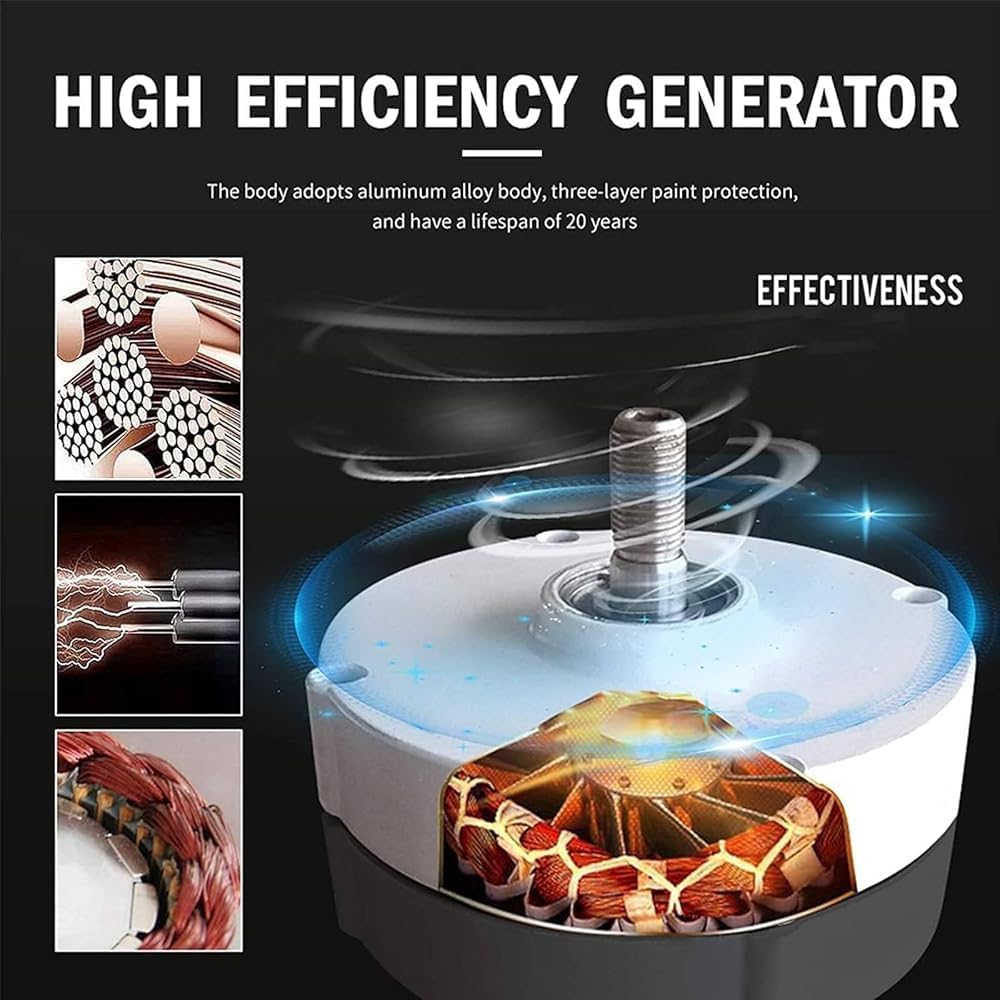 3000W Wind Turbine Generator,12V 24V 48V 220V with 3 Blades Wind Vertical Turbine Generator Permanent Magnet Generator Wind Turbine Kit for Hybrid Wind Solar,12V (Size:48V)