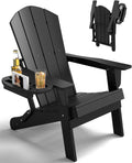 FOOWIN Folding Adirondack Chair, HDPE Adirondack Chairs with Cup Holder, Weather Resistant Plastic Fire Pit Chairs for Outdoor, Patio, Lawn, Garden, Backyard, Deck, Black