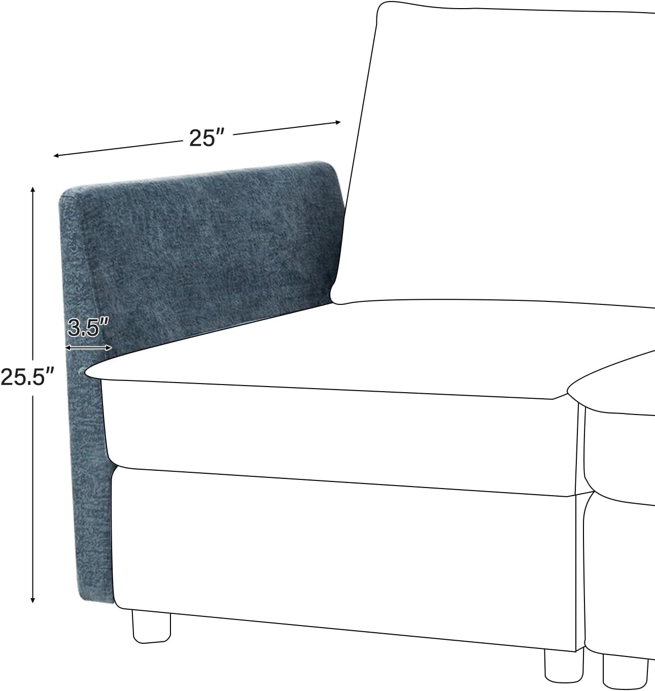 HULALA HOME Side Armrest Module for Sectional Sofa Couch, Two Armrests Included, Blue