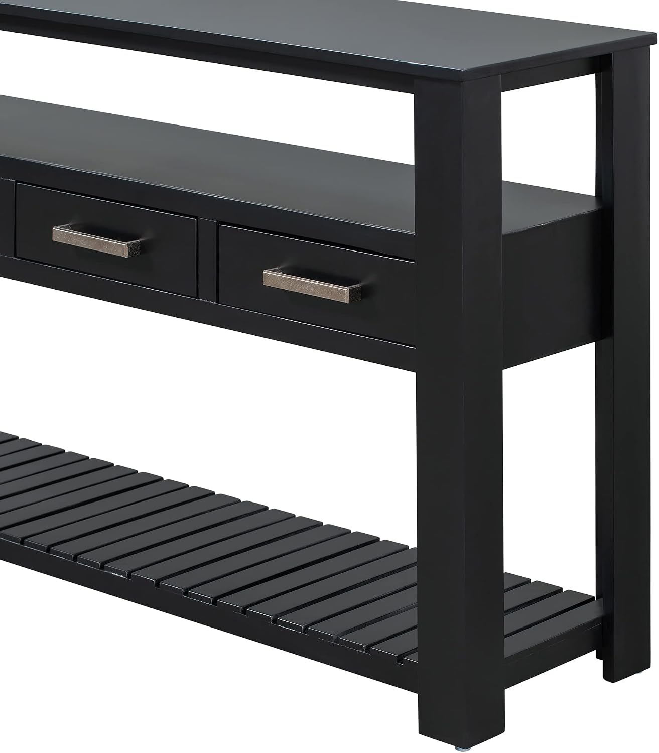 Modern Console Table Long Narrow 62-Inch Sofa Entry Table with Drawers & Open Shelves for Living Room Entryway, Easy Assembly(Black)