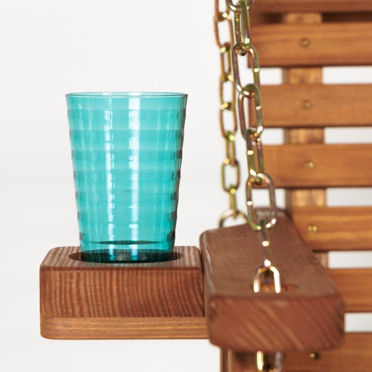 Amish Casual Heavy Duty 700 Lb Capacity Porch Swing with Cupholders (3 Foot, Cedar Stain) – Wooden Outdoor Roll Back Swing with Hanging Chains – Amish Made in the USA