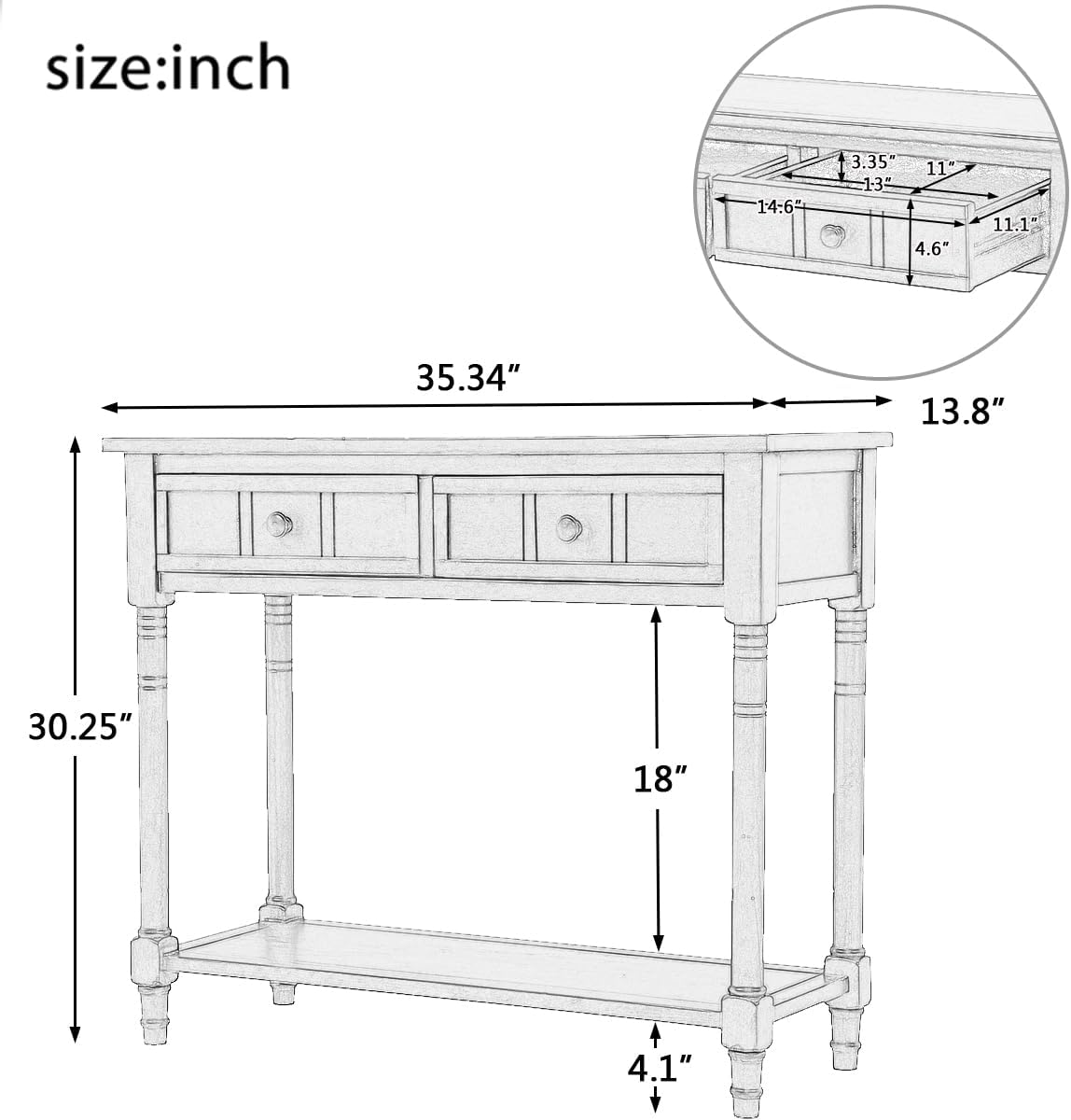 Bellemave Console Table with Drawers, Retro Entryway Table with 2 Drawers and Open Storage Shelf, Narrow Long Sofa Table, Behind Couch Table for Living Room, Foyer and Hallway,Navy