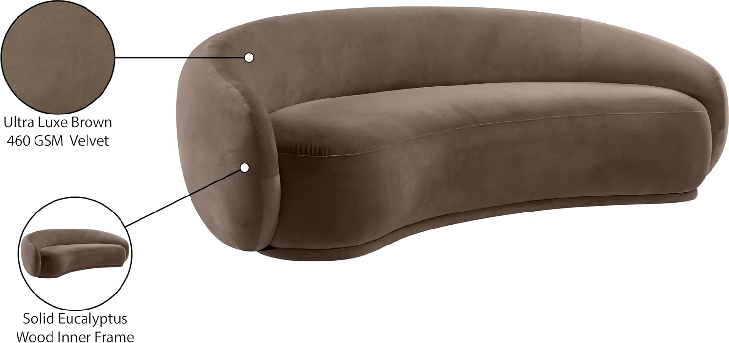 Meridian Furniture 44044Brown-S Emery Collection Modern | Contemporary Sofa with Ultra Luxe Brown 460 GSM Velvet, Solid Eucalyptus Wood Inner Frame, 95' W x 45.5' D x 31' H, Brown