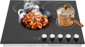 4 Burners Electric Stove Top with Knob Control, 23 Inch Radiant Electric Cooktop Countertop & Built-in, 110V Cooktop with 5 Power Levels, Auto Shut-Off and Overheat Protection (No Plug)