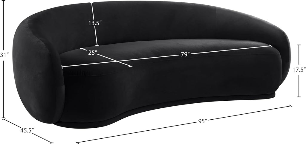 Meridian Furniture 44044Black-S Emery Collection Modern | Contemporary Sofa with Ultra Luxe Black 460 GSM Velvet, Solid Eucalyptus Wood Inner Frame, 95' W x 45.5' D x 31' H, Black