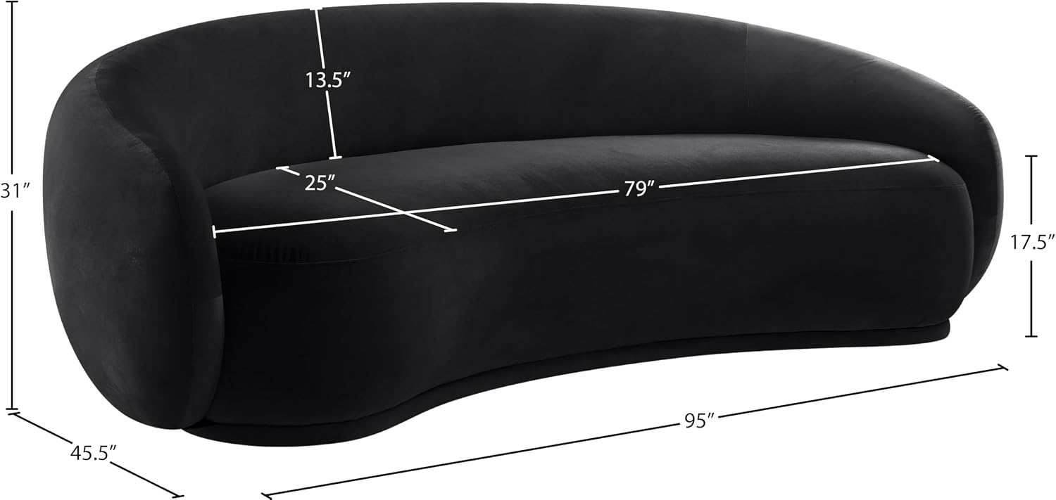 Meridian Furniture 44044Black-S Emery Collection Modern | Contemporary Sofa with Ultra Luxe Black 460 GSM Velvet, Solid Eucalyptus Wood Inner Frame, 95' W x 45.5' D x 31' H, Black