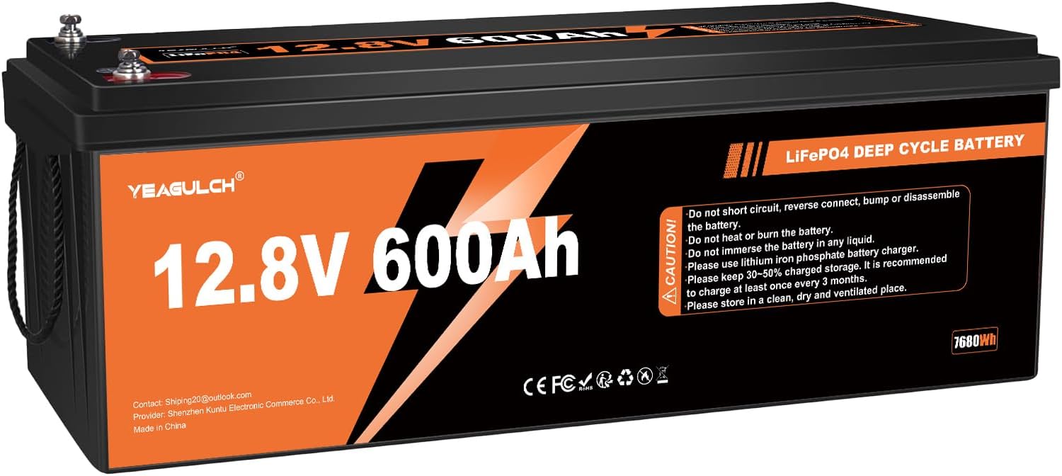 12V 600Ah LiFePO4 Lithium Battery with 200A BMS 7680Wh, Up to 15000 Deep Cycle Low Temperature Protection Battery Perfect for RV, Solar, Marine, Camping, Off-Grid, Home Energy Storage