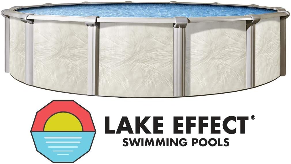 Lake Effect Pools 'Fallston' 24' Foot Round Above Ground Swimming Pool | 52' Inch Height | Antilles Dolphin Overlap Liner and Widemouth Skimmer Bundle | Resin Protected Steel Sided Walls