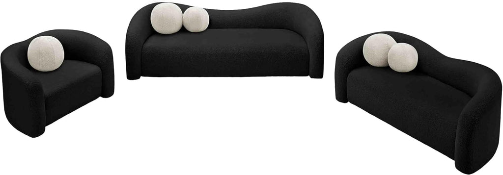 Meridian Furniture 186Black-S Kali Collection Modern | Contemporary Sofa with Soft Black Faux Shearling Teddy Fabric, Curved Back, 86' W x 33' D x 27' H, Black