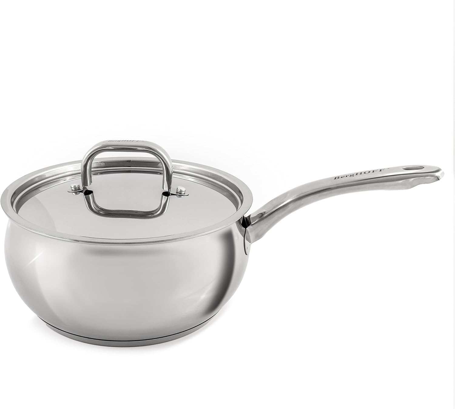 BergHOFF Belly Shape 18/10 Stainless Steel 4Pc Cookware Set, Metal Lids, Fast, Evenly Heat, Induction Cooktop Ready