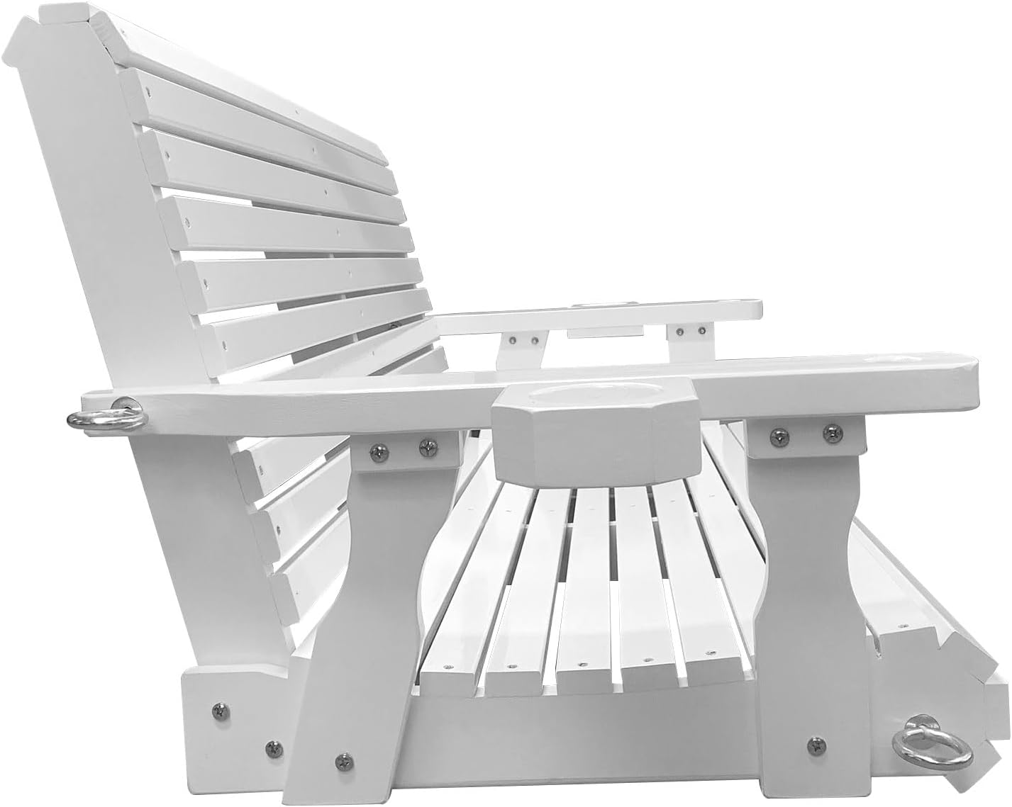 Wooden Porch Swing 2-Seater, Bench Swing with Cupholders, Hanging Chains and 7mm Springs, Heavy Duty 800 LBS, for Outdoor Patio Garden, Pure White, 4 FT Extra Large