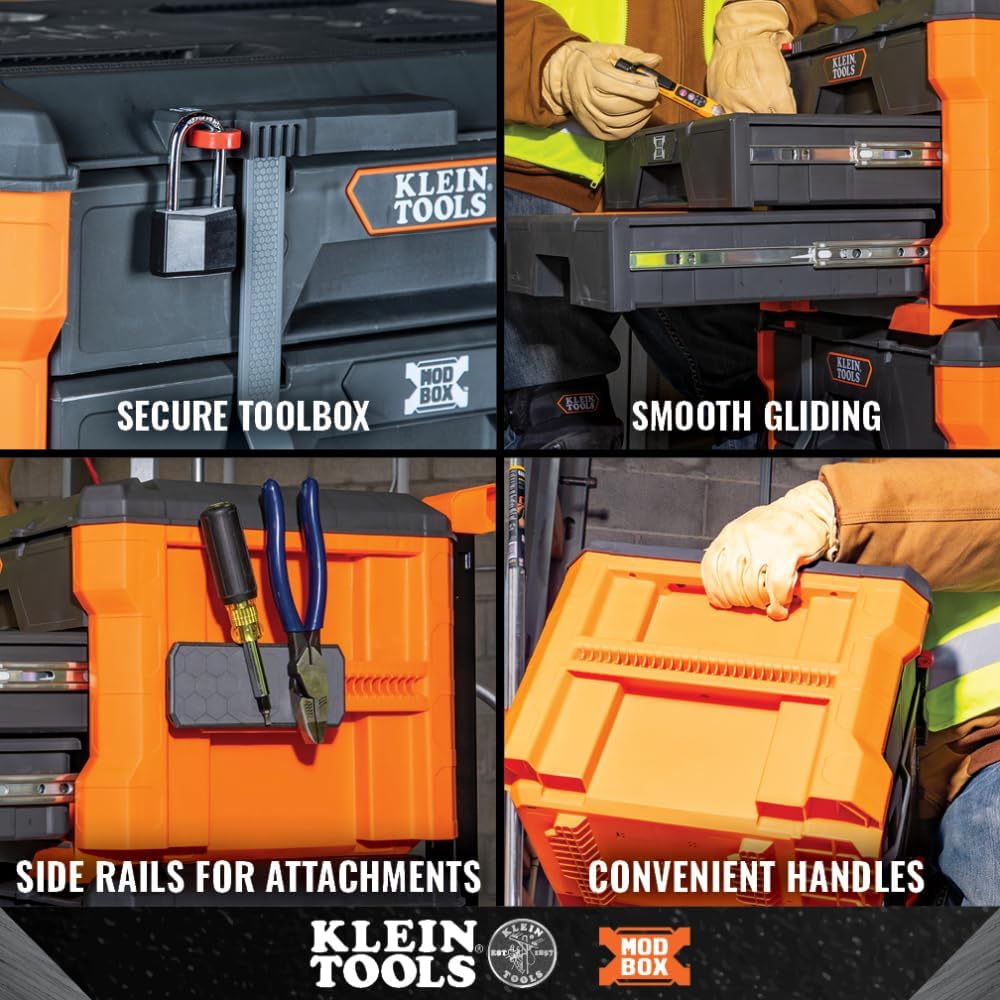 Klein Tools 54823MB MODbox 3-Drawer Tool Box Organizer, Heavy-Duty Tool Storage, Stackable Module, 50-Pound Capacity