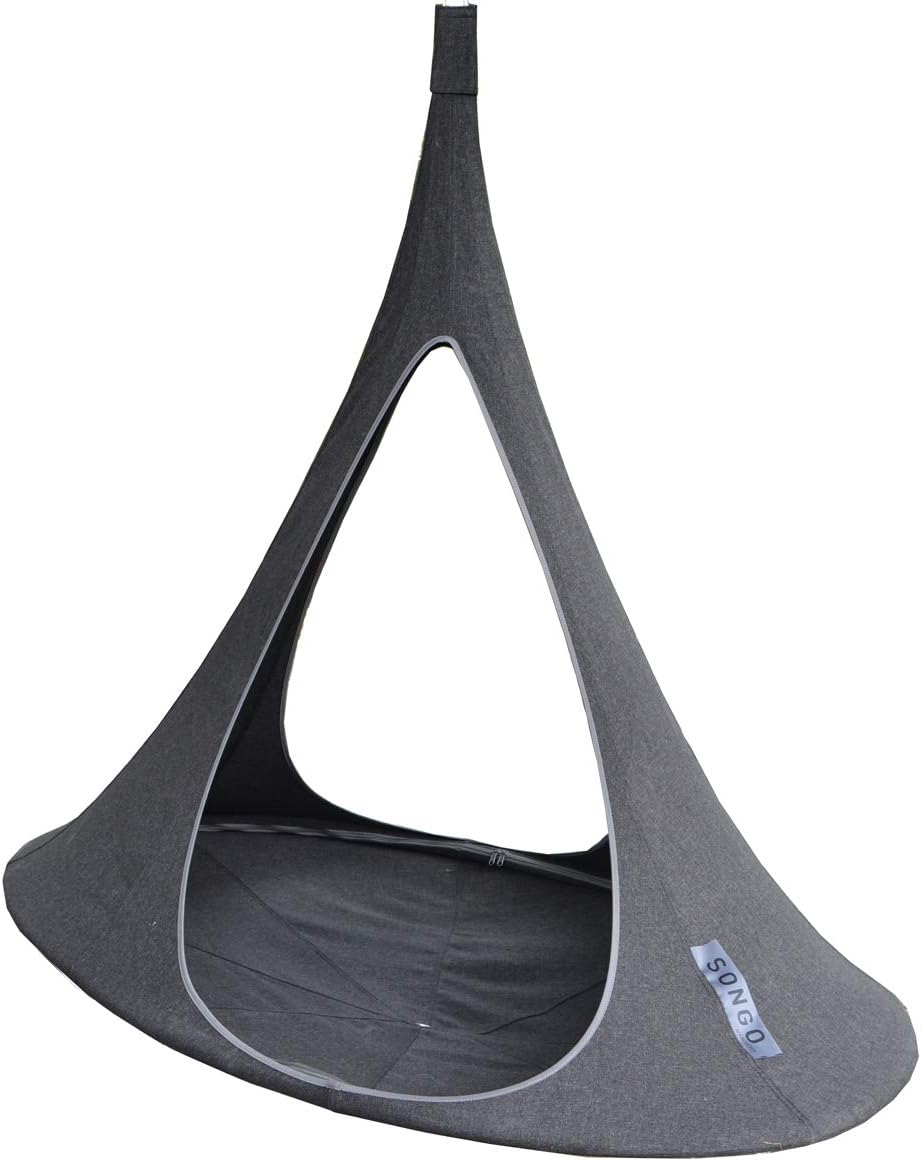 Vivere Cacoon Hanging Songo Chair- Indoor/Outdoor Olefin Canvas- 440 lb Capacity (Charcoal)